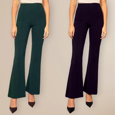 METRONAUT Regular Fit Women Cotton Blend Green, Black Trousers