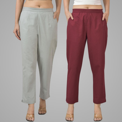 QuaClo Regular Fit Women Grey, Maroon Trousers