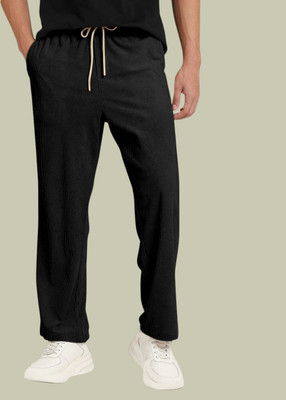 NIVEDANM Solid Men Black Track Pants