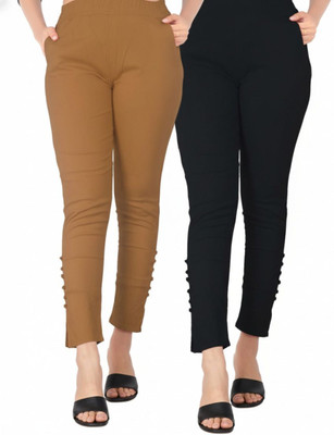 Deepa Skinny Fit Women Black, Beige Trousers