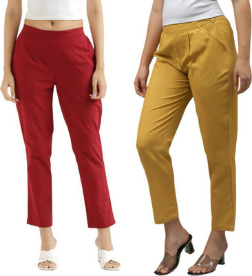 STYLE GRID Regular Fit Women Maroon, Yellow Trousers