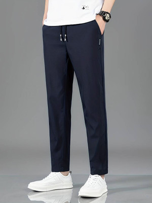 RIDHUDEE Solid Men Blue Track Pants