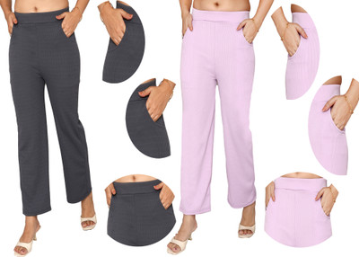 Fashion Bazaar Regular Fit Women Grey, Purple Trousers