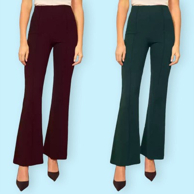 Tromko Regular Fit Women Maroon, Green Trousers