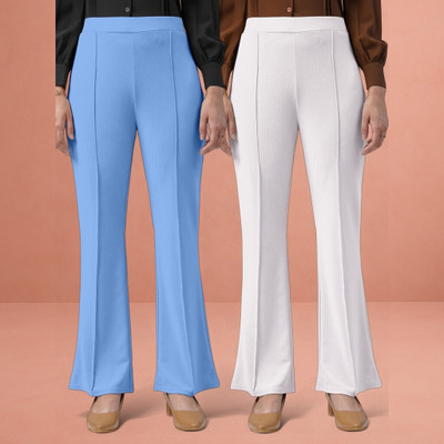 jenile stoor Loose Fit Women Light Blue, White Trousers