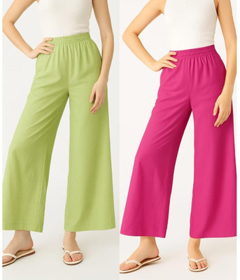 CAVIORA Flared Women Pink, Green Trousers