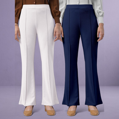 Trouserwala Loose Fit Women White, Dark Blue Trousers