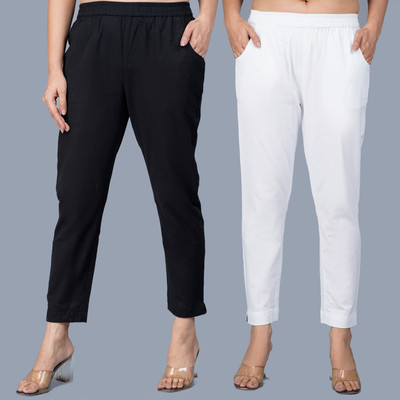 QuaClo Regular Fit Women Black, White Trousers
