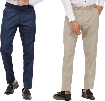 Kavita Fasion Regular Fit Men Dark Blue, Brown Trousers