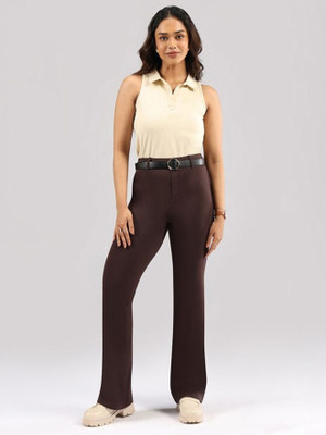 BlissClub AM:PM Cotton Flare Pants, Lite - Regular Flared Women Brown Trousers
