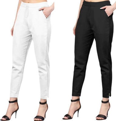 SAJIDHANDLOOM Slim Fit Women Black, White Trousers