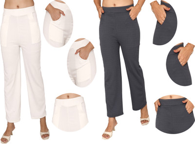Fashion Bazaar Regular Fit Women White, Grey Trousers