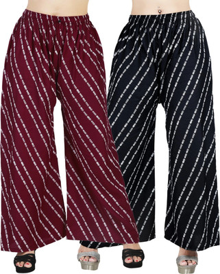HouseOfCommon Flared Women Maroon, Black Trousers