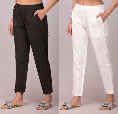 Tanusiya Regular Fit Women Black, White Trousers
