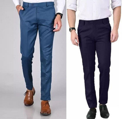 Shree VastraVeda Regular Fit Men Light Blue, Dark Blue Trousers