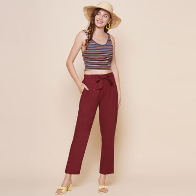 KATLINE Relaxed Women Maroon Trousers