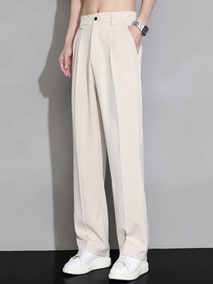 gntrends Straight Fit Men Beige Trousers