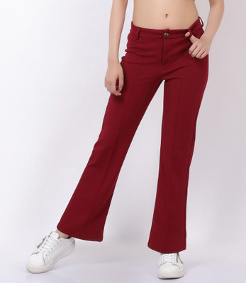 CLOTHINK India Regular Fit Women Maroon Trousers