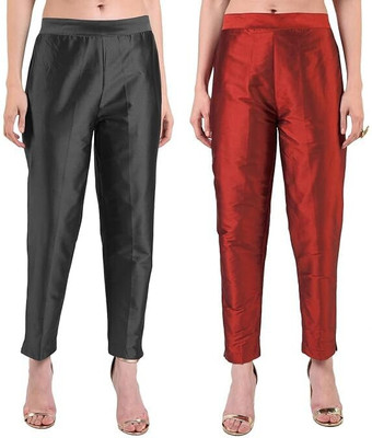 PILKU Regular Fit Women Black, Maroon Trousers