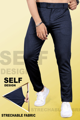 INDICLUB Slim Fit Men Dark Blue Trousers