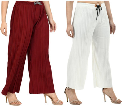 TheAyush Relaxed Women Maroon, White Trousers