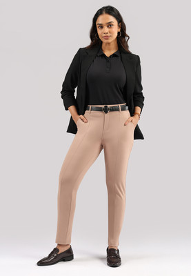 BlissClub Ultimate Cigarette Pants - Regular Straight Fit Women Cream Trousers