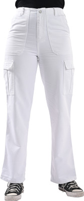 Kraus Jeans Women White High-Rise Cargo Loose Fit Women White Trousers