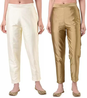 PILKU Regular Fit Women Gold, White Trousers