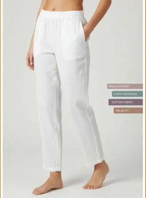 Pearlstitch Relaxed, Loose Fit Women White Trousers
