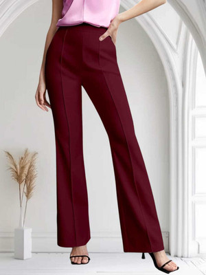 Levony Regular Fit Women Maroon Trousers