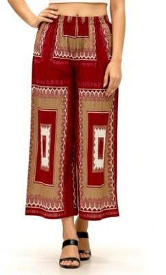 raamya Comfort Fit Women Maroon, Beige Trousers