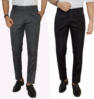 Kundan Regular Fit Men Grey, Black Trousers
