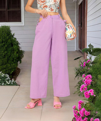 Dressberry Regular Fit Women Purple Trousers