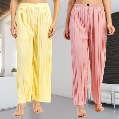 KWSH Regular Fit Women Yellow, Pink Trousers