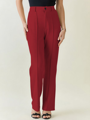 NAVYANKAA Regular Fit Women Maroon Trousers