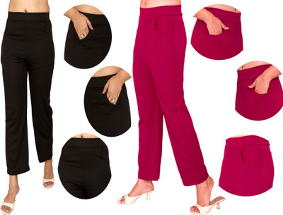 Fashion Bazaar Regular Fit Women Black, Maroon Trousers