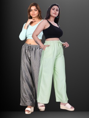 4K FASHION Relaxed Women Black, Light Green Trousers