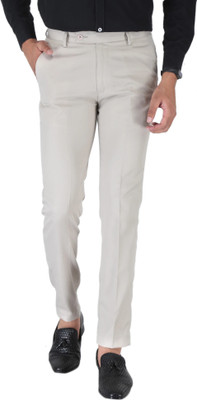 VURSO Slim Fit Men Cream Trousers