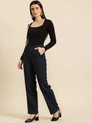 PP PRODUCTIONS Straight Fit Women Black Trousers