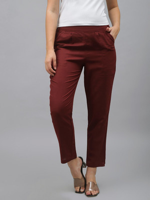 Me Craft Regular Fit Women Maroon Trousers