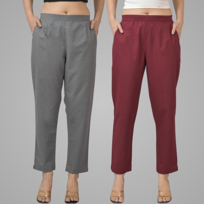 HouseOfCommon Regular Fit Women Grey, Maroon Trousers