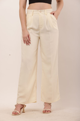 CLOTHINK India Straight Fit Women Cream Trousers
