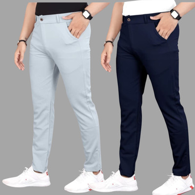 We Perfect Slim Fit Men Grey, Blue Trousers