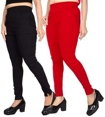 MY BAZAAR Slim Fit Women Black, Red Trousers