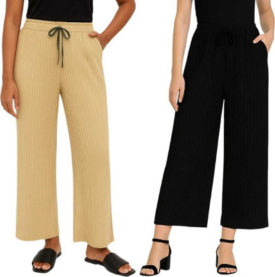FABBIZZ Regular Fit Women Beige, Black Trousers