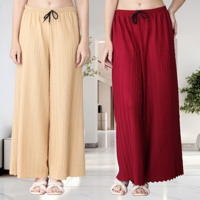 KWSH Regular Fit Women Cream, Maroon Trousers