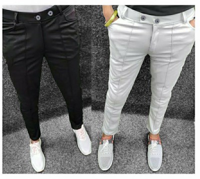 vasan Fashion Slim Fit Men Black, White Trousers