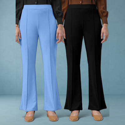 Anitafashion Loose Fit Women Light Blue, Black Trousers