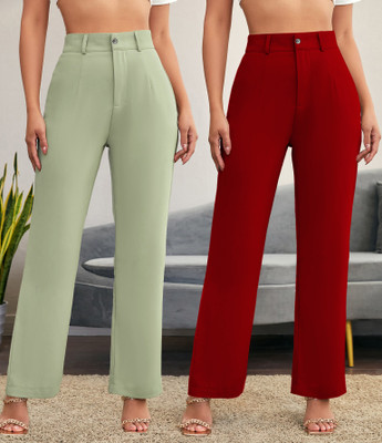 Size- 26, 34, 36 Women Regular Fit Multicolor Cotton Blend Trousers Pack Of 2 For Rs. 199 @ 90% off