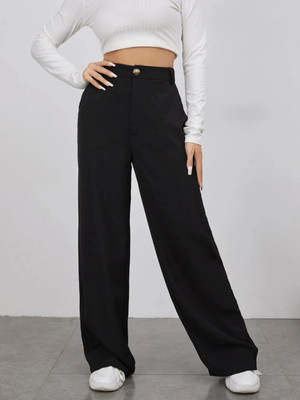 BuyNewTrend Straight Fit Women Black Trousers